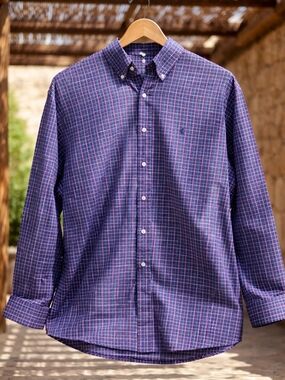 Ralph Lauren Navy Blue Blake Plaid Button-Down Shirt Large